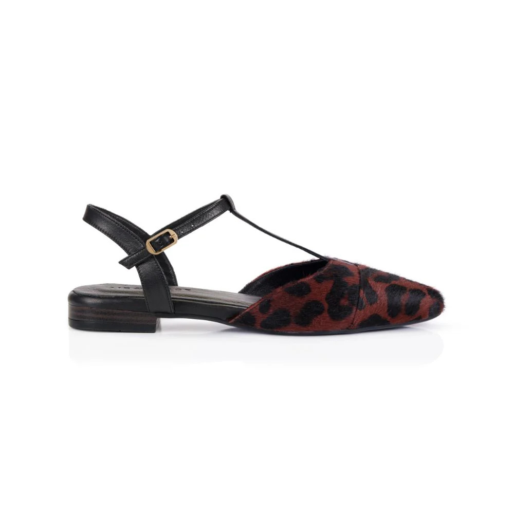 Anais: Leopard & Black Pointed T-Bar Flats | Air & Grace