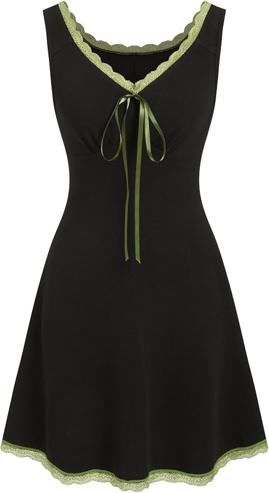 CIDER Women's Floral Mini Dress Fruit Sleeveless V Neck Lace Trim Sun Dress A Line Cute Summer Dr... | Amazon (US)