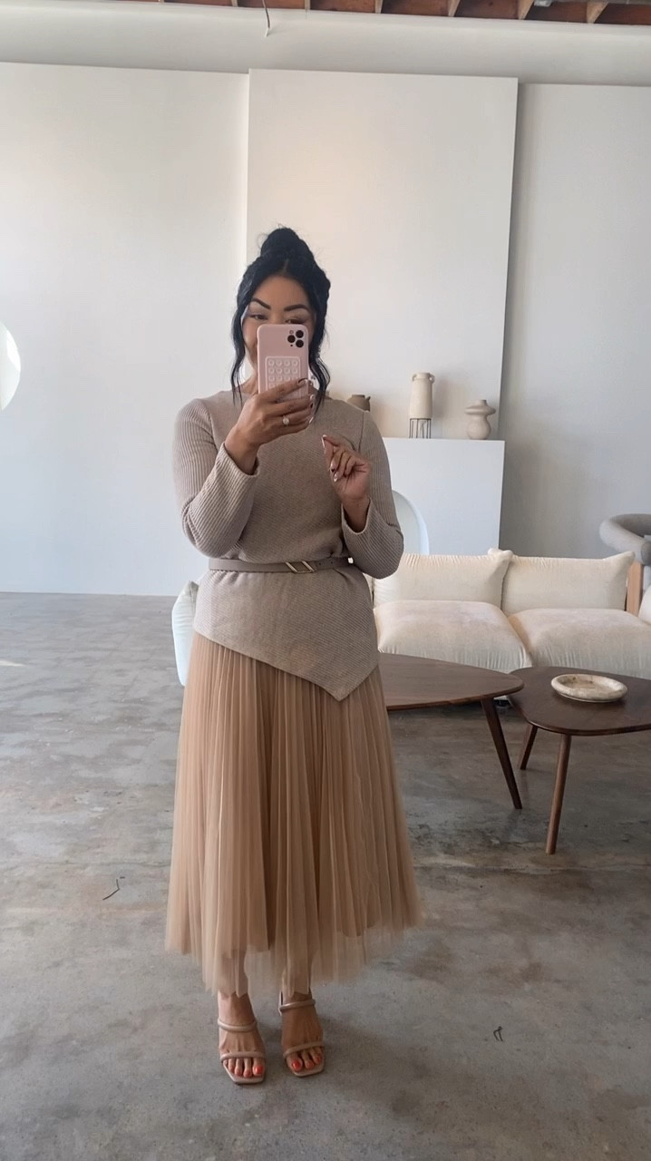 Wearing a medium in this tulle skirt and sweater set 

#LTKWorkwear #LTKOver40 #LTKFindsUnder100