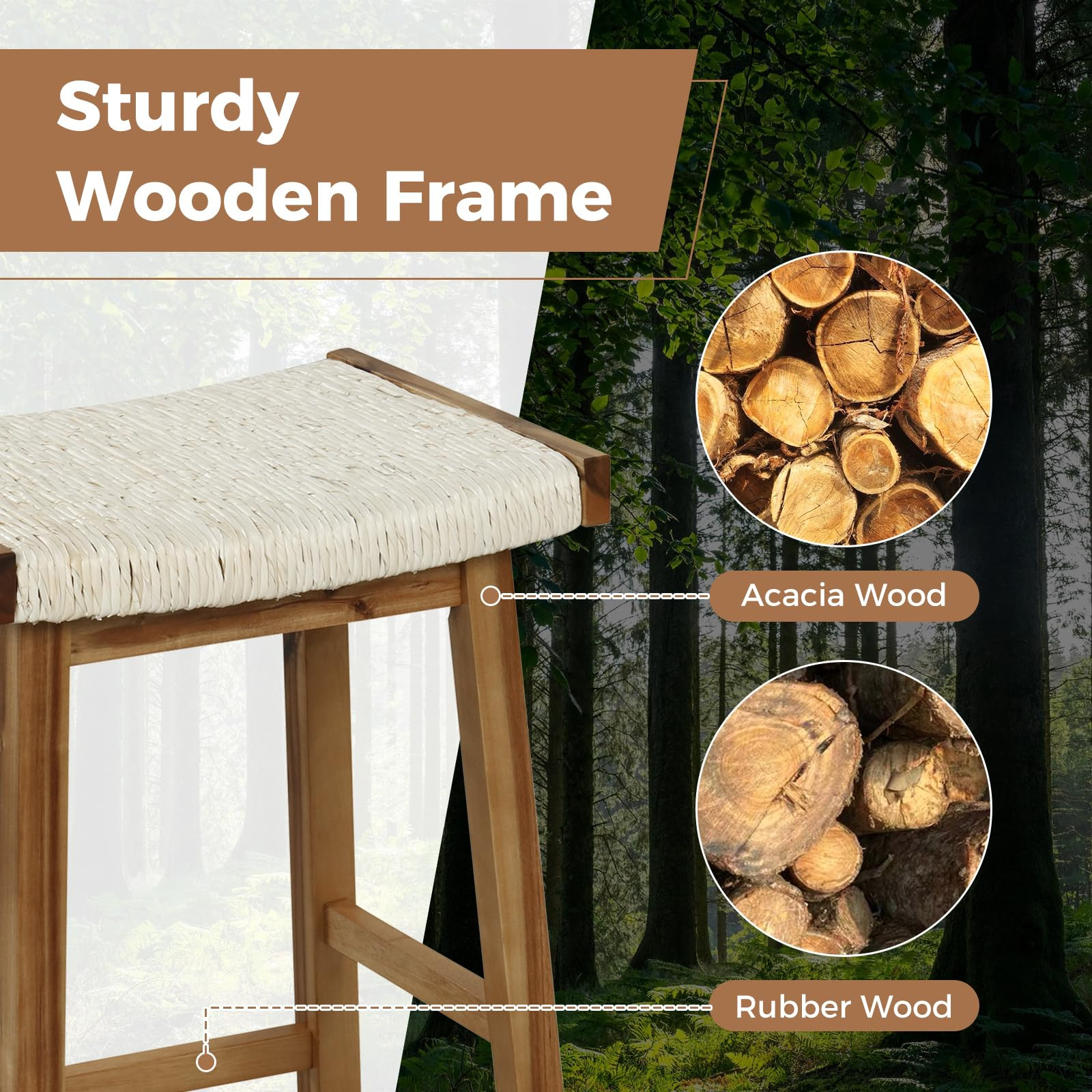 GOFLAME Bar Stools Set of 4, 25.5” Counter Height Bar Chairs with Seagrass Woven Seat, Solid Wo... | Amazon (US)