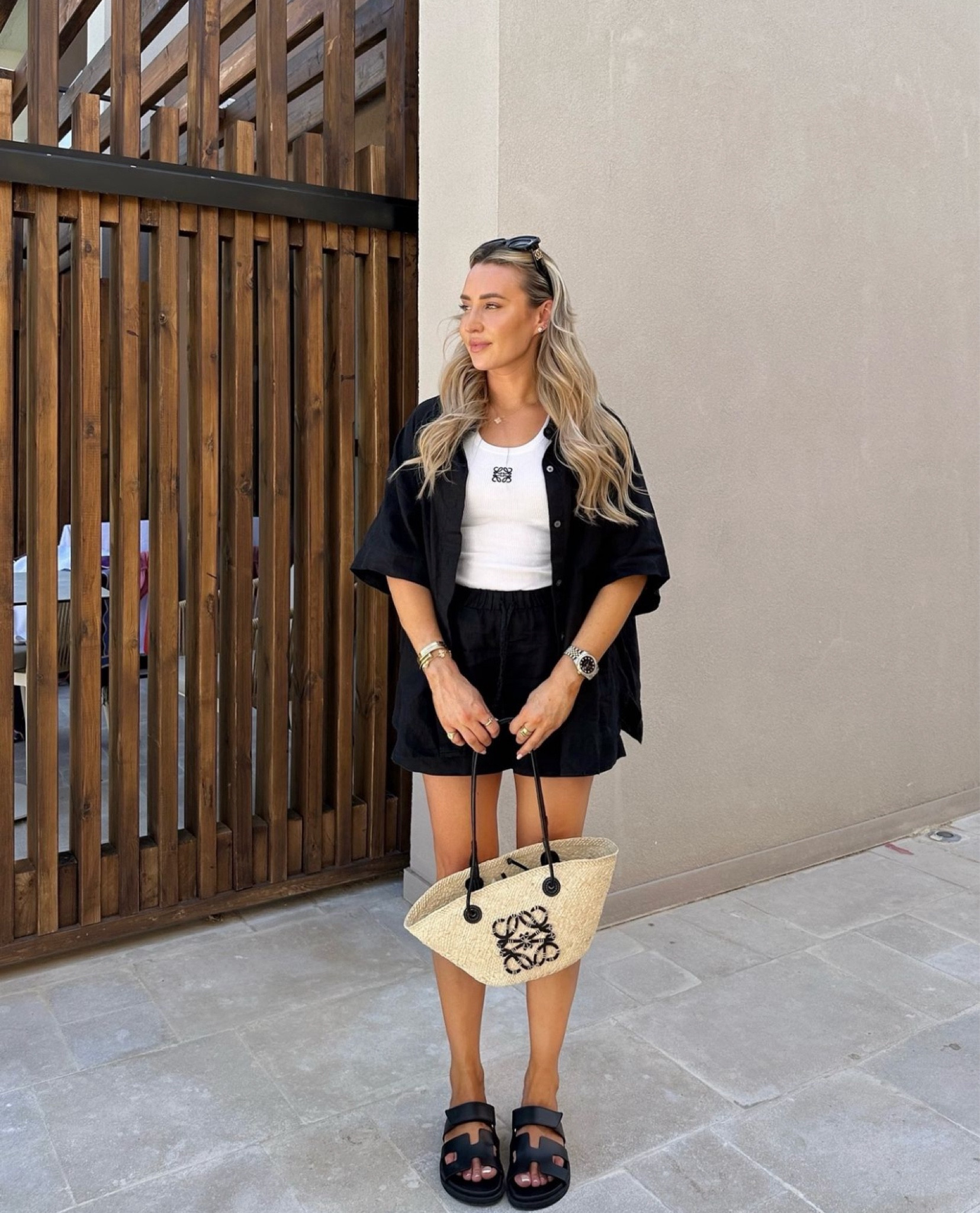 Black and white monochrome Loewe look for summer beach days 😎 

#LTKluxury #LTKtravel #LTKsummer