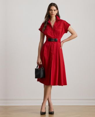 Women's Buckle-Trim Cotton-Blend Shirtdress | Macy's