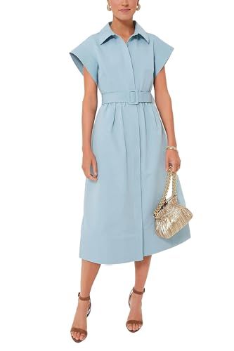 Ladyful Women Casual Button Down Shirt Dress Short Wing Sleeve Buiness Midi Shirt Dress with Belt... | Amazon (US)