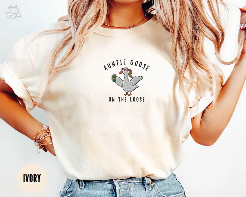 Embroidered Auntie Silly Goose Shirt, Cool Aunts Club Tshirt,funny Goose Lover Gift for Aunt, New... | Etsy (US)