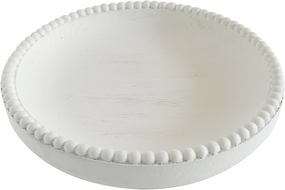 dwellington Beaded Wood Decorative Bowl, 10.63" Farmhouse Wooden Bowl White Wash Decorative Tray ... | Amazon (US)