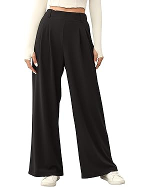 EVALESS Wide Leg Pants for Women Elastic High Waisted Waffle Knit Fleece Palazzo Pants Trousers w... | Amazon (US)