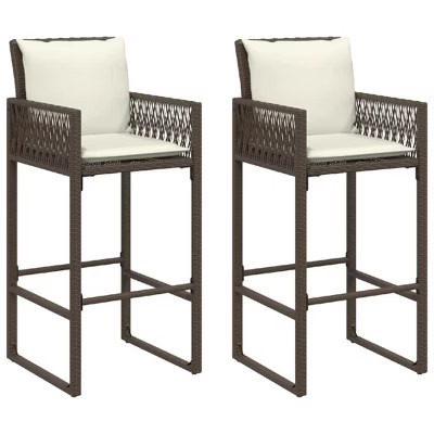 vidaXL Brown Patio Bar Stools with Cushions - 2 Pcs, PE Rattan, Powder-Coated Steel, 31.5" Seat Height, Removable Covers | Target