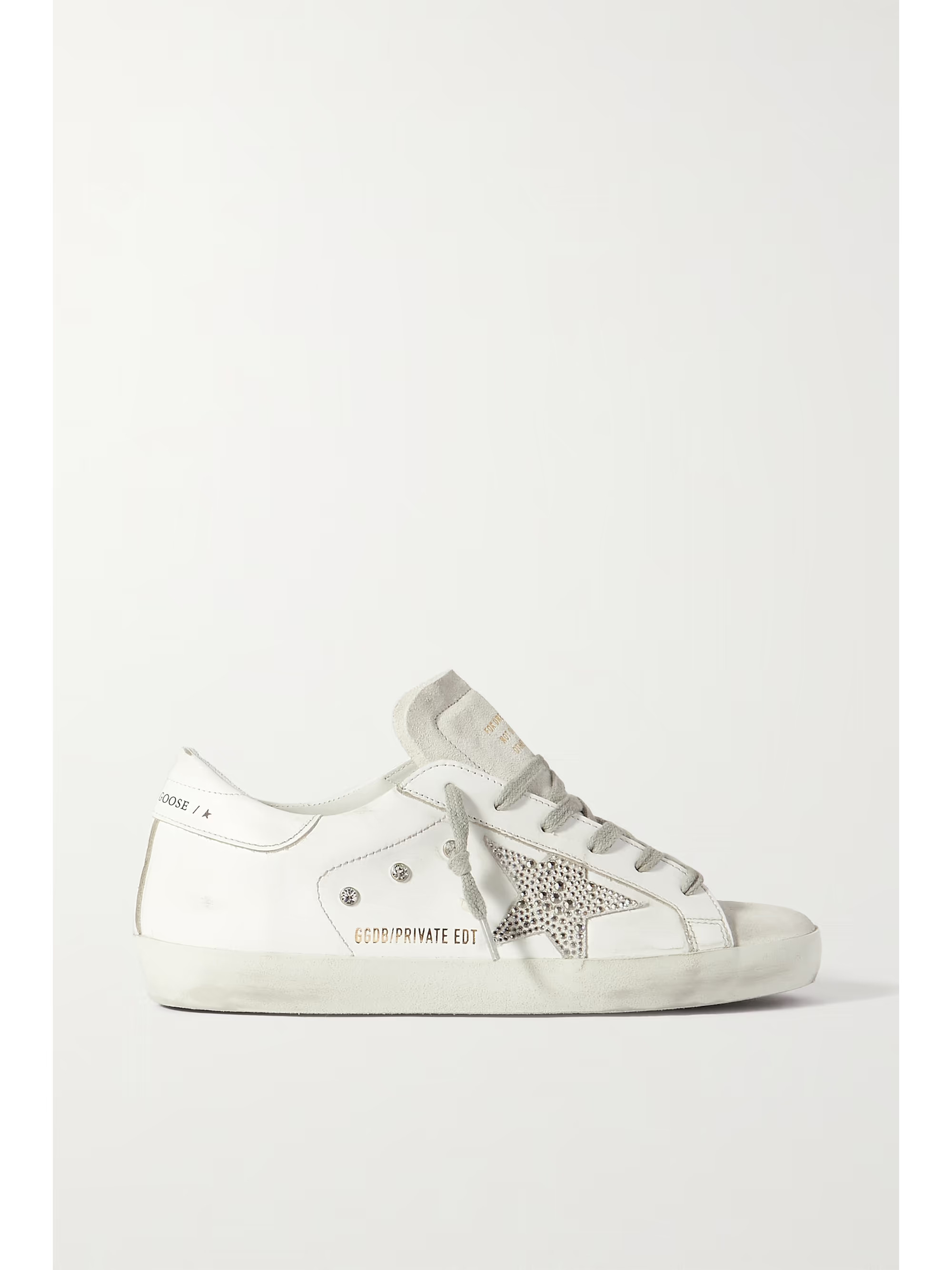 Superstar crystal-embellished distressed leather and suede sneakers | NET-A-PORTER (US)
