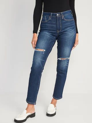 Curvy High-Waisted OG Straight Ripped Ankle Jeans for Women | Old Navy (US)
