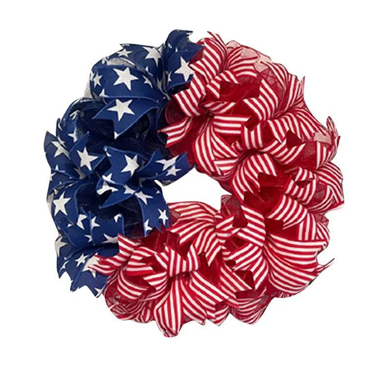 July 4th Wreath Americana Patriotic Wreath Handcrafted Memorial Day Wreath Festival Garland Decor... | Walmart (US)