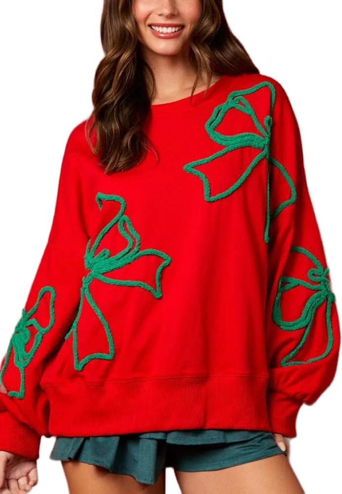 Women's Cute Bow Sweatshirt Casual Lantern Long Sleeve Crew Neck Sweatshirts Fall Loose Fit Y2k P... | Amazon (US)