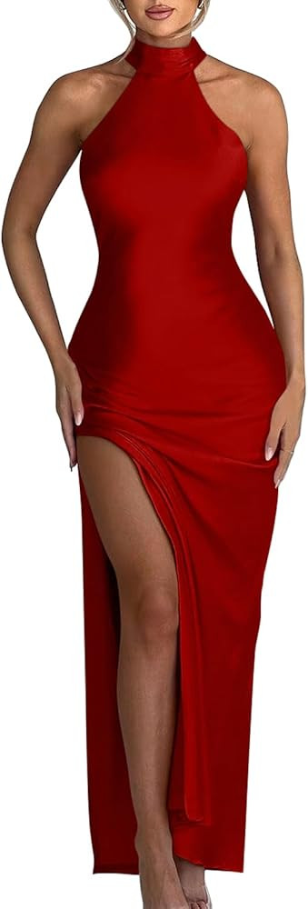 Memoriesea Women's Sexy High Split Sleeveless Backless Party Wedding Maxi Dress | Amazon (US)