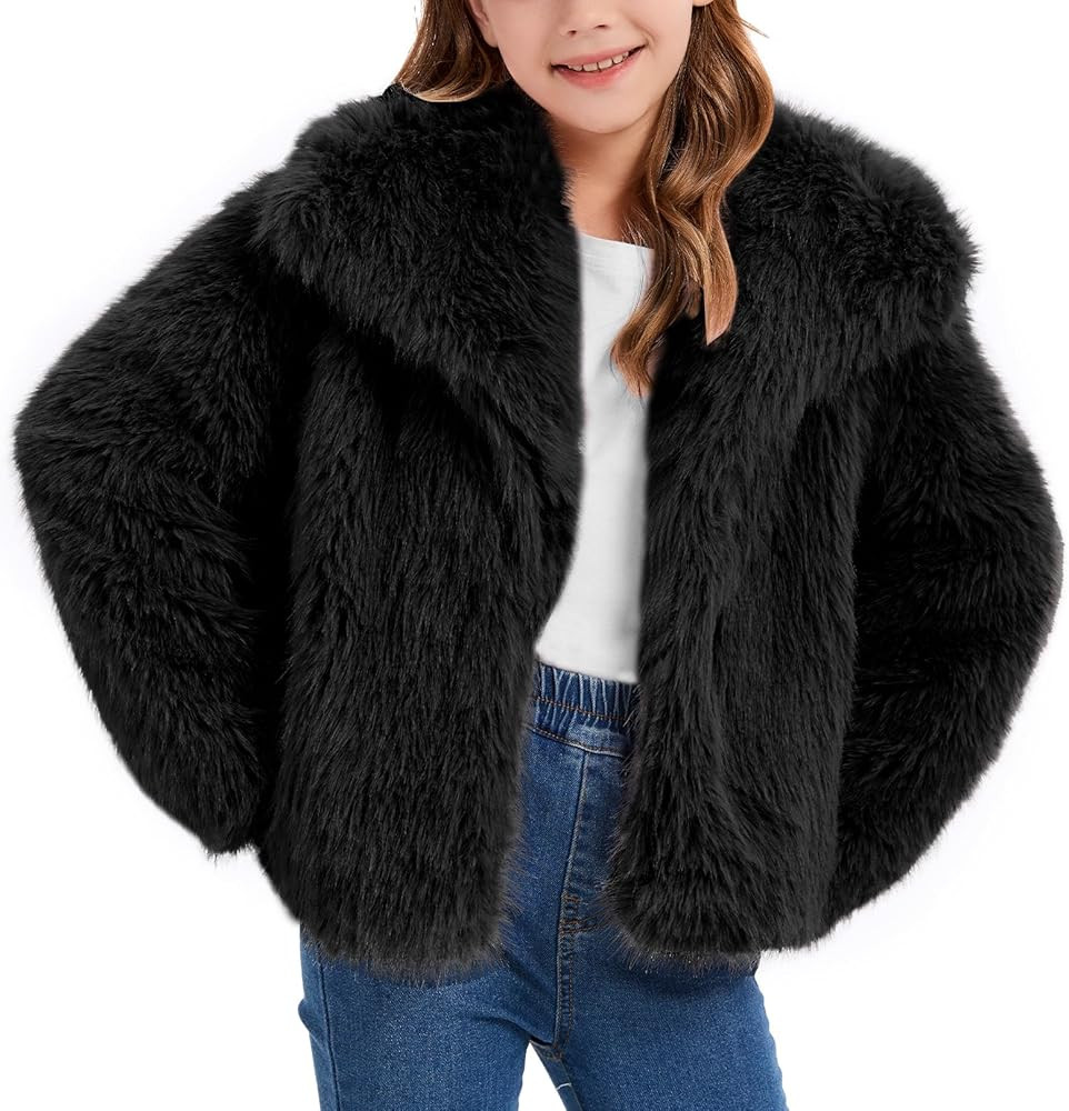 Girls Faux Fur Coat Fluffy Furry Fleece Jacket Kids Warm Winter Shaggy Outwear with Pockets 5-14 ... | Amazon (US)