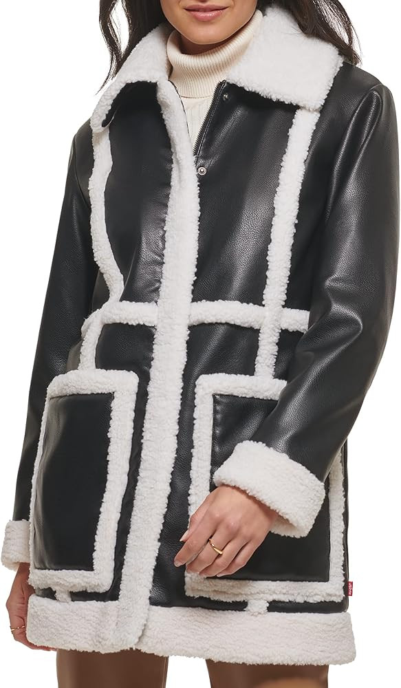 Levi's Women's Long Faux Leather Jacket with Sherpa Spill Out | Amazon (US)