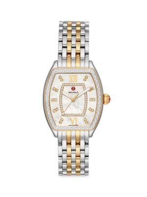 Michele 31MM Two-Tone Stainless Steel, Mother-Of-Pearlr &amp; Diamond Bracelet Watch on SALE | Sa... | Saks Fifth Avenue OFF 5TH