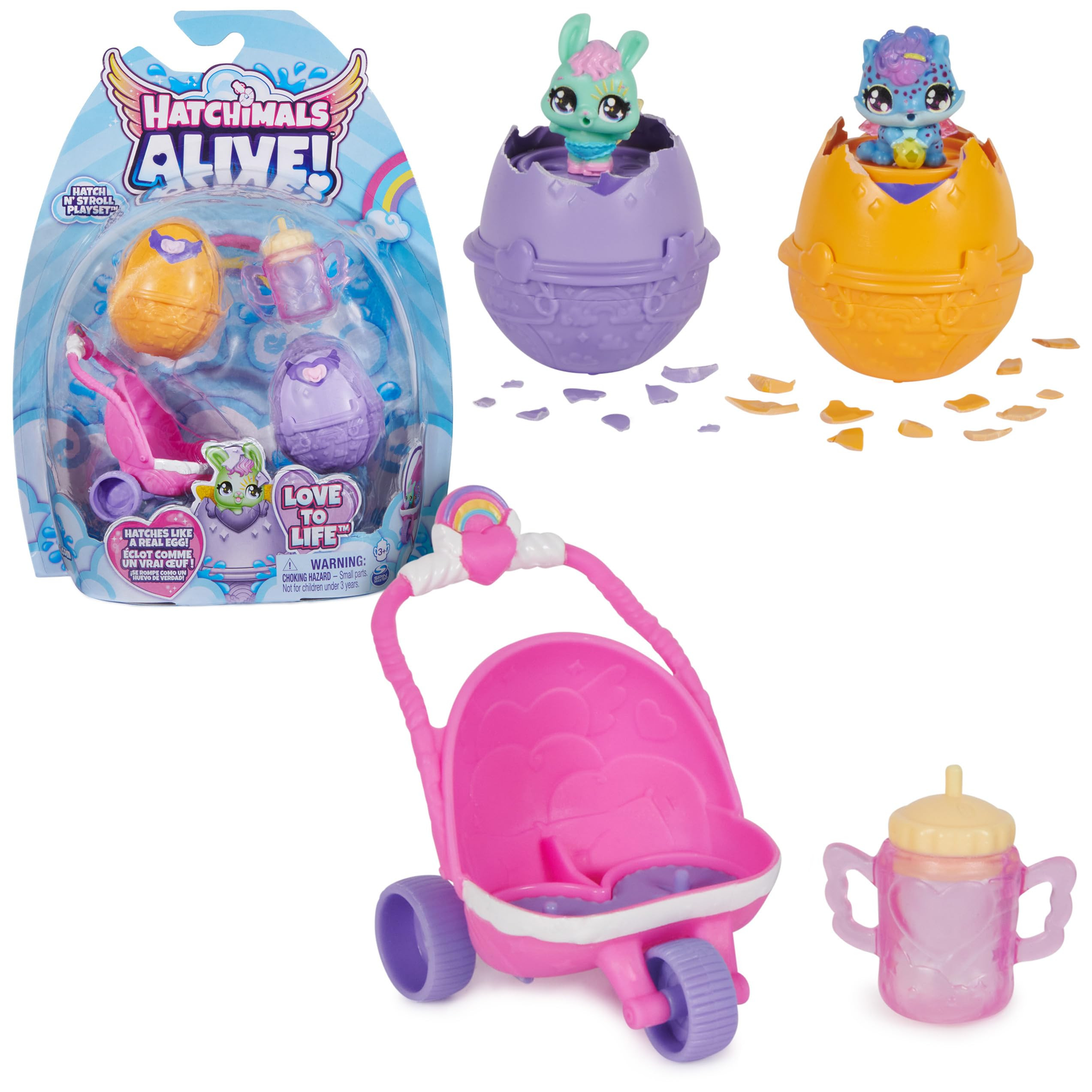 Hatchimals Alive, Hatch N’ Stroll Playset with Stroller Toy and 2 Mini Figures in Self-Hatching... | Amazon (US)