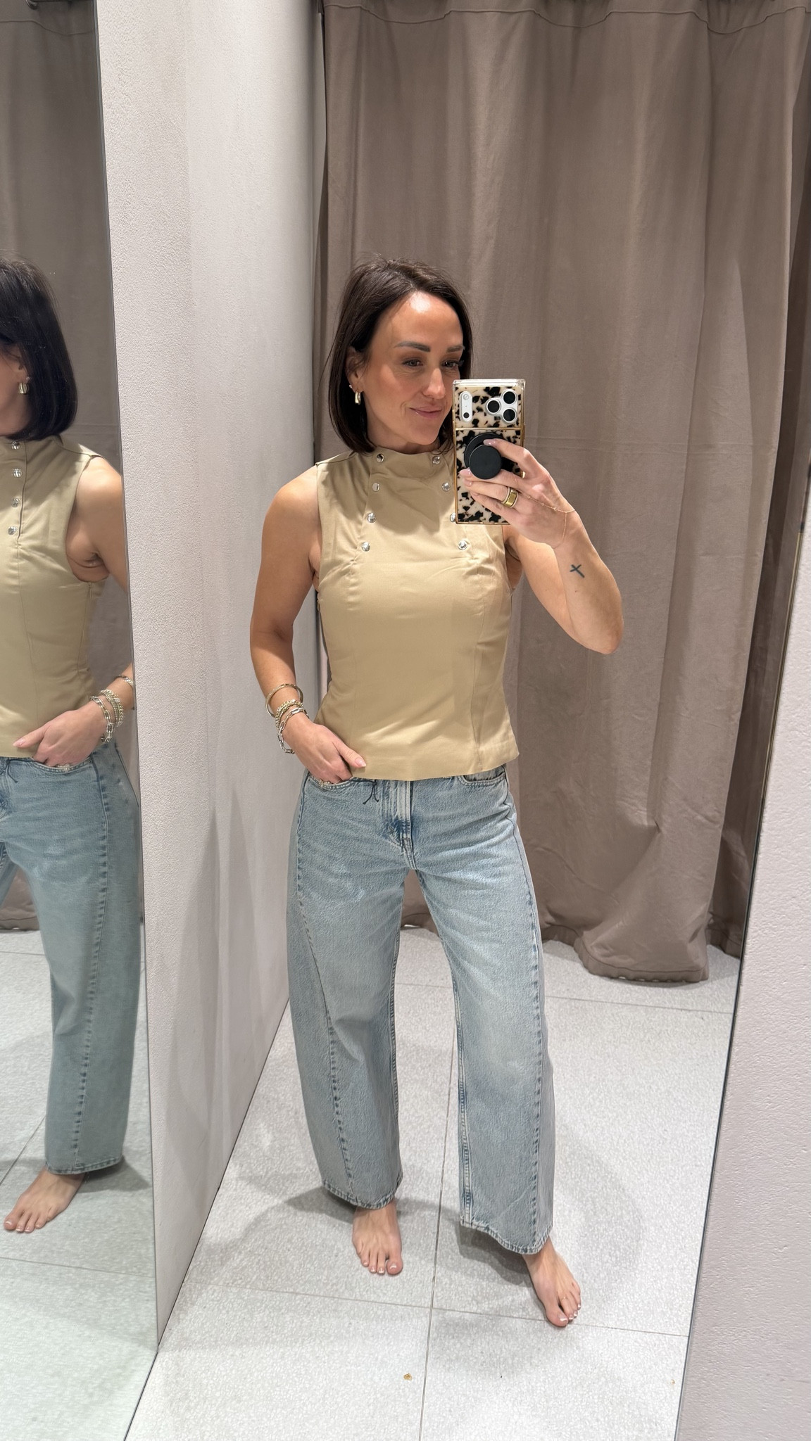 M top, minimal stretch 
4 crop barrel jeans, sized up for a looser fit 

#LTKOver40 #LTKPetite #LTKgrwm