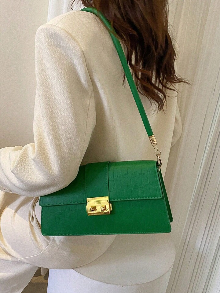 Crocodile Pattern Lock Decorated Shoulder Underarm Bag | SHEIN