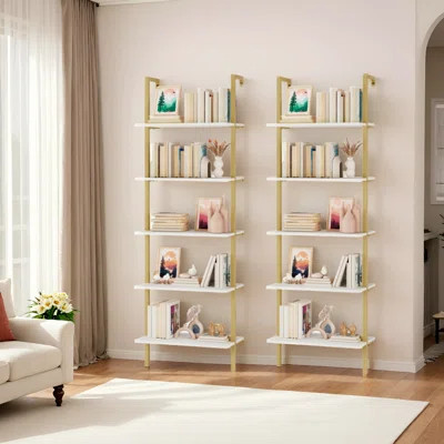 Wall Mounted Bookcase, 5 Tiers Ladder Shelves with Frame（Set of 2） | Wayfair North America