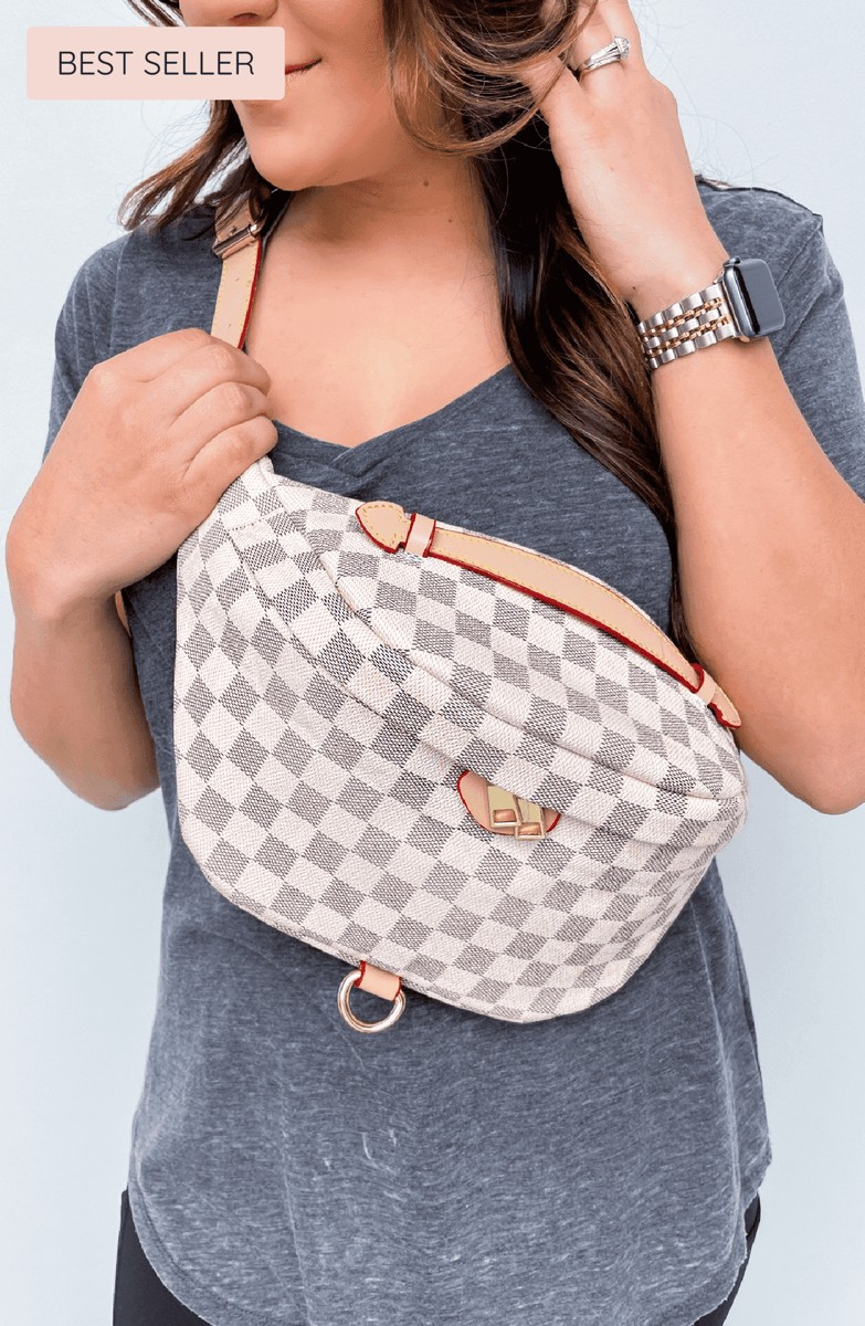 PRE-ORDER: Weekend Checklist White Checkered Fanny Pack | Apricot Lane Boutique