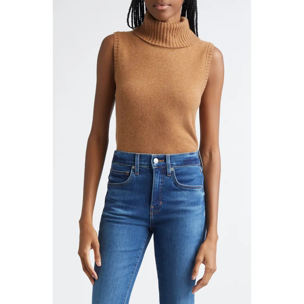 Veronica Beard Mazzy Sleeveless Cashmere Turtleneck Sweater in Dark Acorn Melange at Nordstrom, Size Medium | Nordstrom