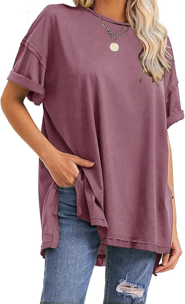 EXLURA Womens Summer Oversized T Shirts 2025 Casual Short Sleeve Loose Maternity Tops Crewneck Tu... | Amazon (US)