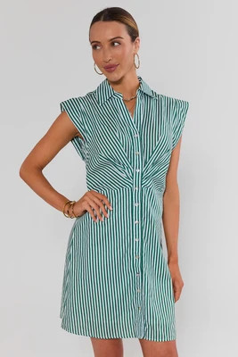 Green Stripe Cap Sleeve Short Dress | Avara