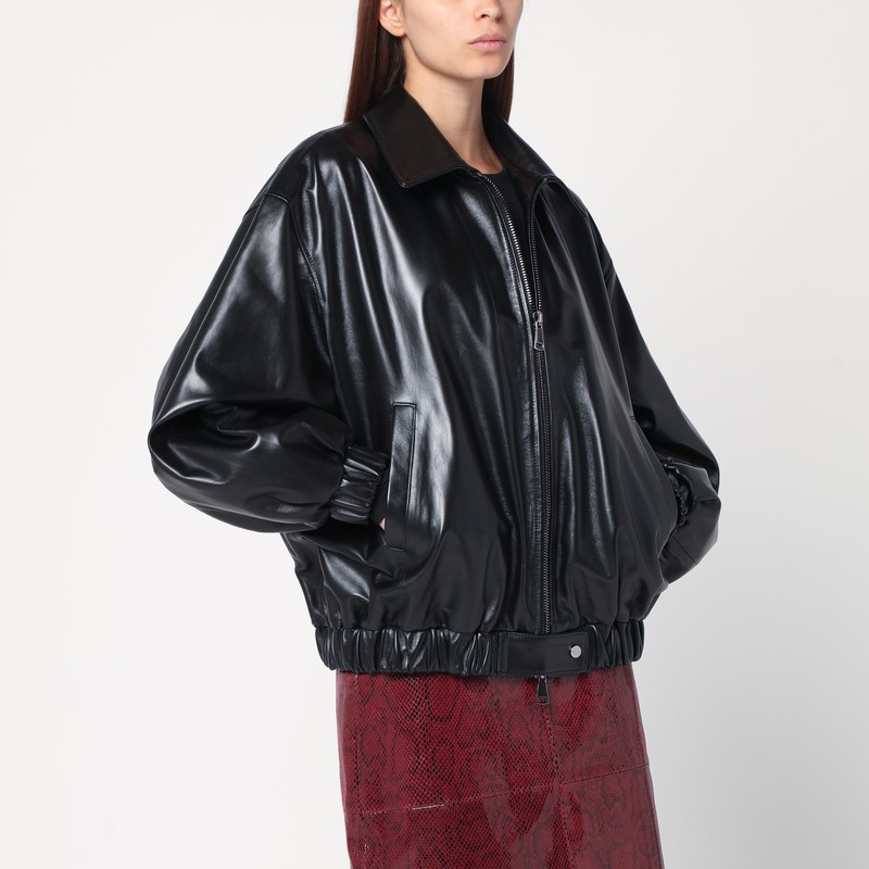 Black leather bomber jacket | The Double F
