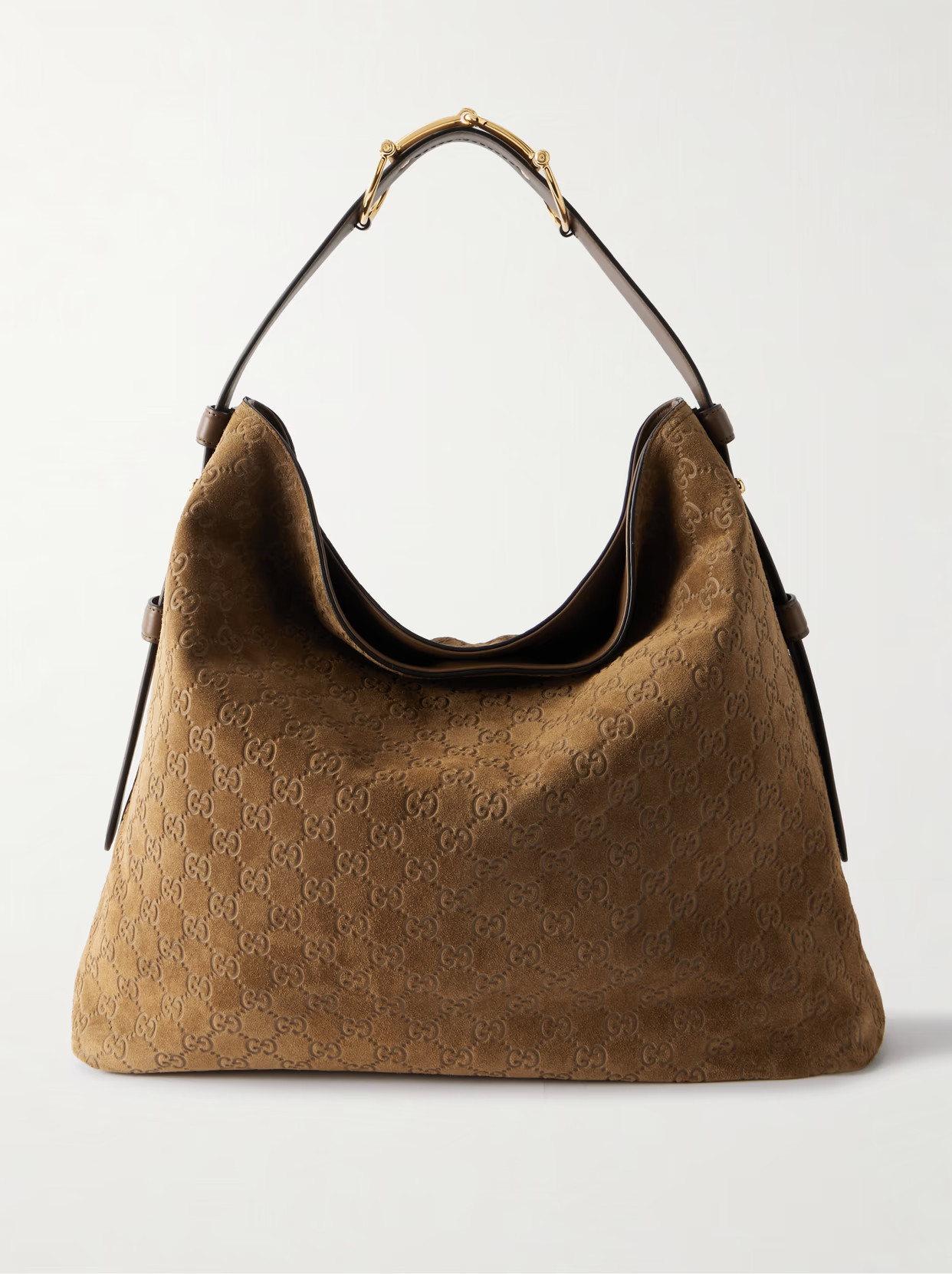 Gucci - Beautrix Maxi Horsebit-detailed Leather-trimmed Debossed Suede Tote - Brown | NET-A-PORTER (US)