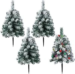 Hiboom 4 Pcs Frosted Christmas Trees 24'' Small Pathway Flocked Christmas Pine Trees with Stakes ... | Amazon (US)