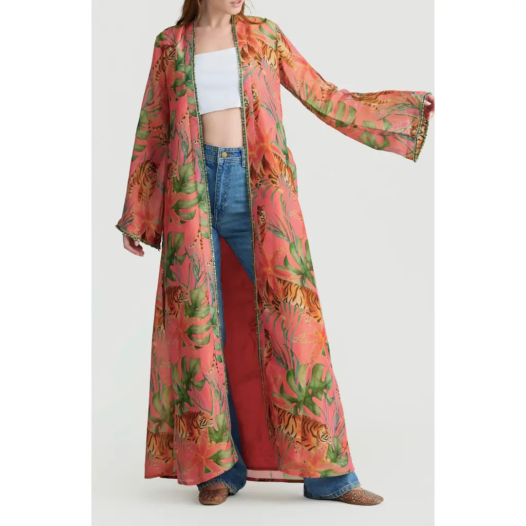 holiCHIC Shira Tiger Print Duster in Pink at Nordstrom, Size X-Small | Nordstrom