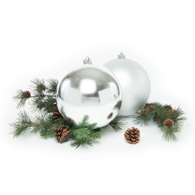Every Day is Christmas 2 Pack of Large Oversize Christmas Ornament Balls, 20cm/7.9" Large Shatterproof Christmas Tree Ornaments Set, Silver | Target