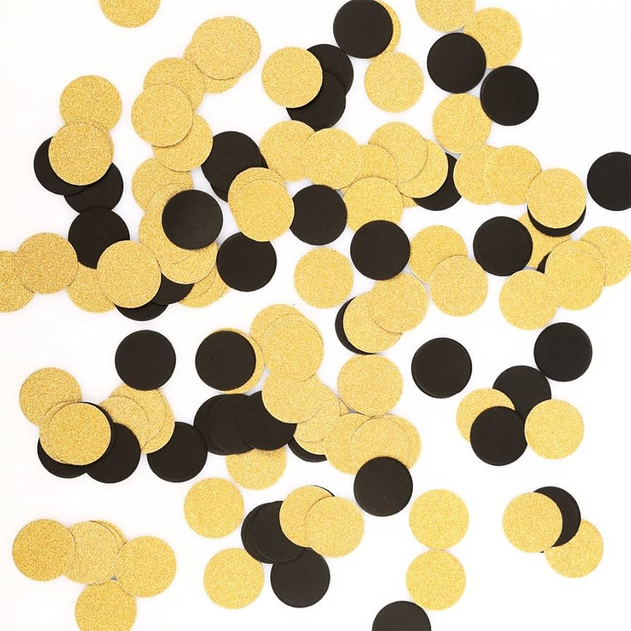 Glitter Gold Black Confetti Circle Dots Confetti for Party Decorations, 1.2" in Diameter, Pack of... | Amazon (US)