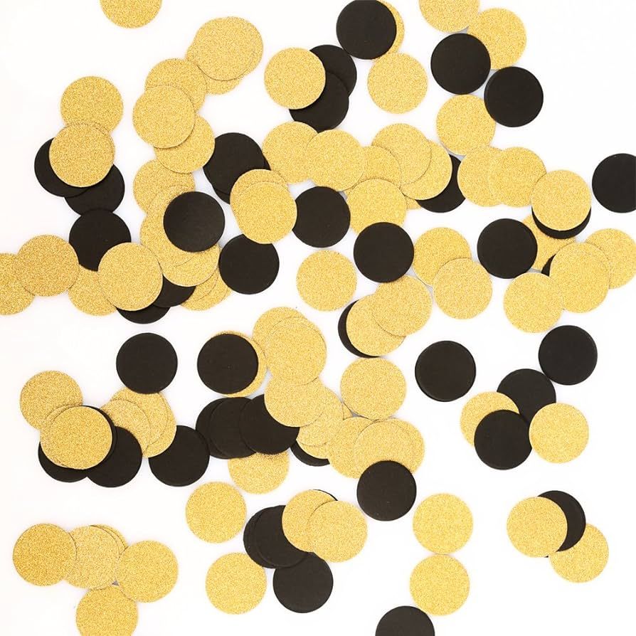 Glitter Gold Black Confetti Circle Dots Confetti for Party Decorations, 1.2" in Diameter, Pack of... | Amazon (US)
