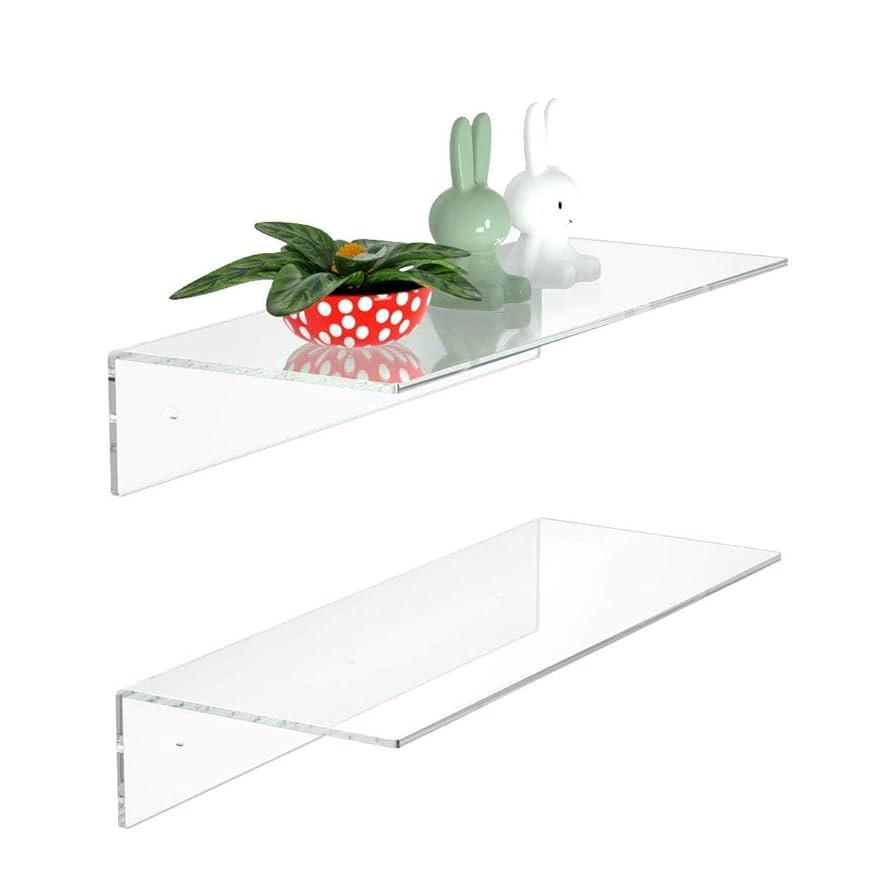 FEMELI 2 PCS 15" Acrylic Floating Shelves, Clear Shelf for Display, Plant, Perfume, Book in Bedro... | Amazon (US)