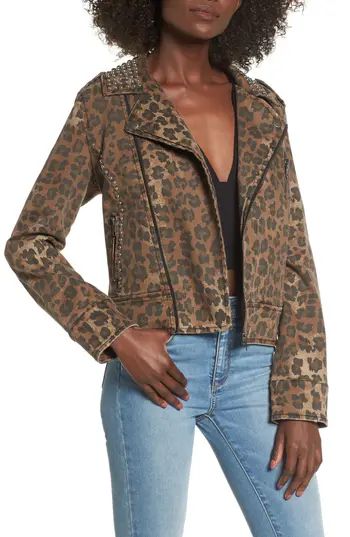 Women's Afrm Studded Leopard Print Moto Jacket | Nordstrom