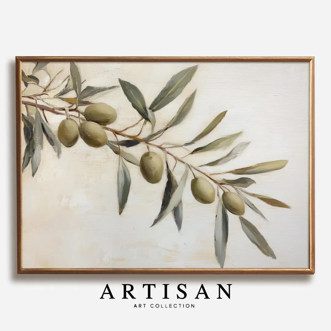 Olive Branch Kitchen Wall Art Print, Neutral Mediterranean Botanical Poster, Rustic Farmhouse Din... | Etsy (Global)