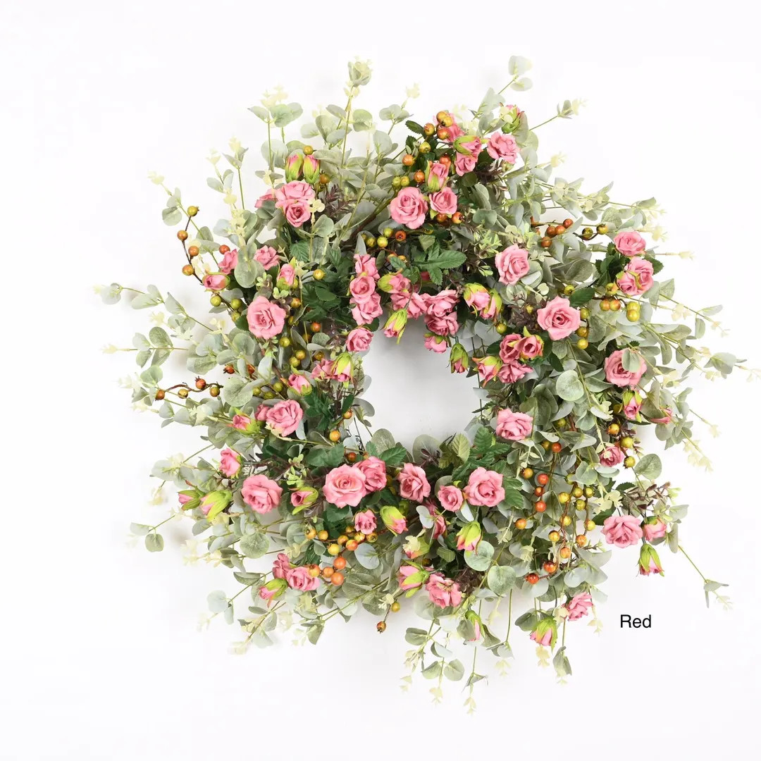 Romantic Pink Rose & Eucalyptus Wreath – Elegant Floral Door Décor 24/28 Inch - Etsy | Etsy (US)