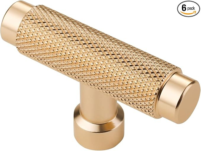 Alzassbg 6 Pack Gold Cabinet Knobs, 2.1 Inch(55mm) Diameter T Bar Knurled Kitchen Knobs for Cabin... | Amazon (US)
