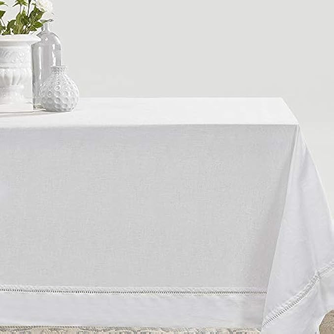 Simple&Opulence Premium 100% Linen Hemstitch Tablecloth-60 x 120 Inch White, Natural Fabric, Rect... | Amazon (US)