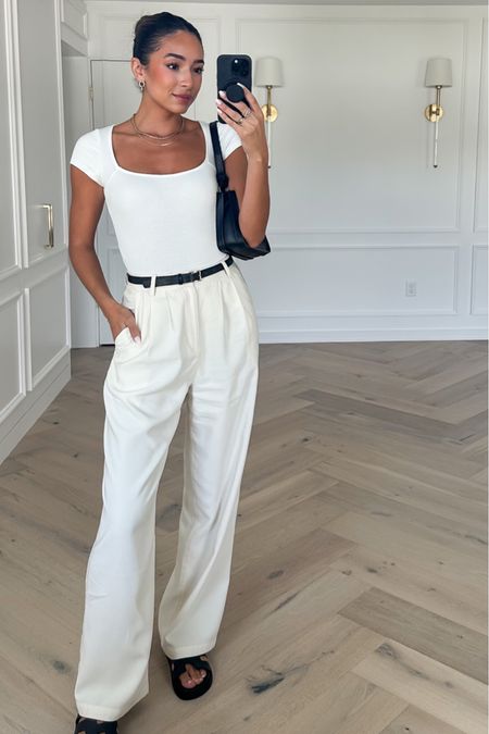 Todays casual chic outfit 🤍 size XS bodysuit and size 4 in cream trousers (could have done a 2 but I prefer more room in the waist)




Neutral outfit
Monochrome outfit 
Casual outfit
Trousers outfit 

#LTKunder100 #LTKunder50 #LTKstyletip
