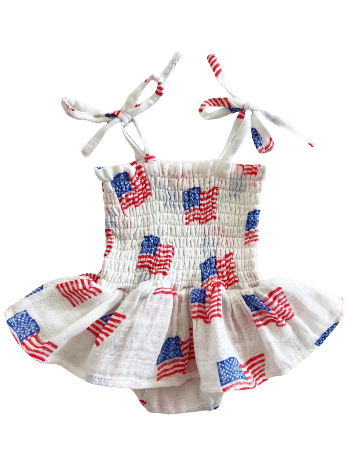 Muslin Smocked Bubble w/ Skirt, American Flag | SpearmintLOVE