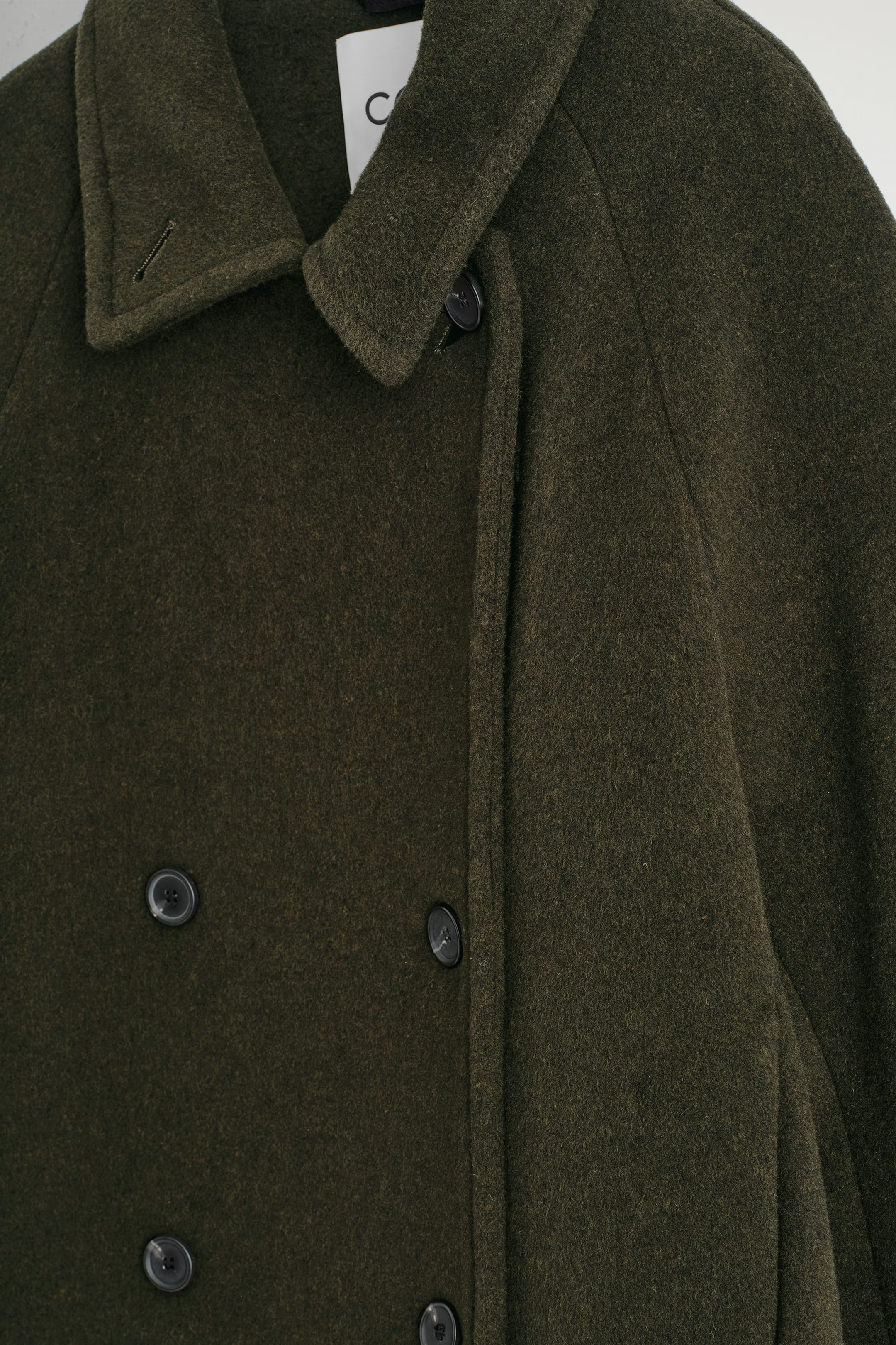 OVERSIZED DOUBLE-BREASTED WOOL LONG COAT - DARK GREEN | COS GB | COS UK