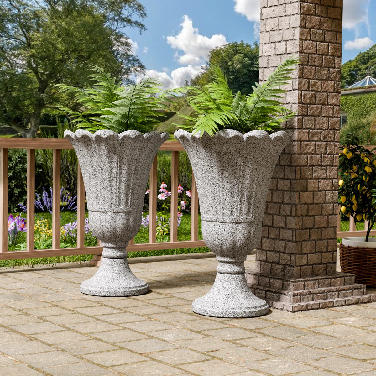 2-Pack Petal Shaped Pedestal Planters, 23.6" Tall Outdoor Flower Pots With Solid Base, Elegant Pa... | Wayfair North America