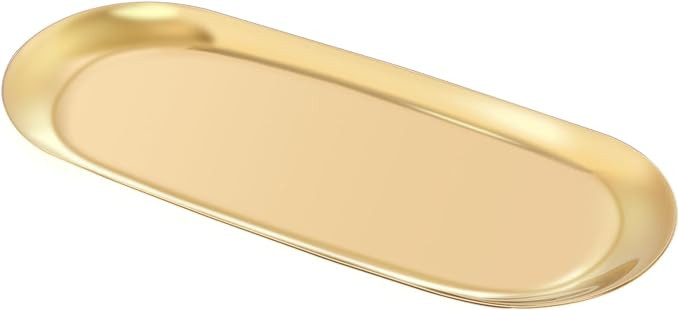Stainless Steel Towel/ Dish Plate, Tea/ Fruit Storage Trays Cosmetics Jewelry Organizer, Gold, Ov... | Amazon (US)