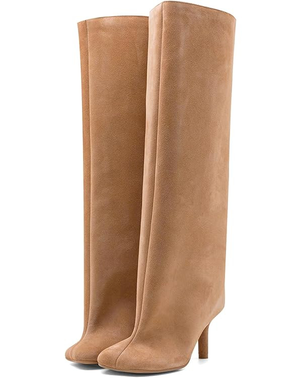 Women's Knee High Suede Boots for Women Wide Calf Square Toe Stiletto Heels Tall Boots Pull On Hi... | Amazon (US)