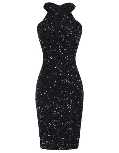 Sequin Dress for Women Black Party Club Sparkly HOCO Dress Velvet Sequin S | Amazon (US)
