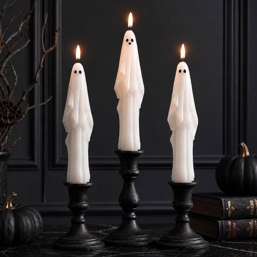 Baquler 3 Pack Halloween Flameless Ghost Candle with Remote Timer 9.84 Inch | Amazon (US)