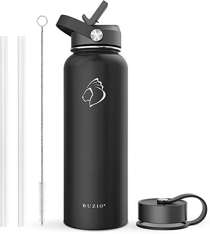 BUZIO Insulated Water Bottle with Straw Lid and Flex Cap, 32oz, 40oz, 64oz, 87oz Modern Double Va... | Amazon (US)