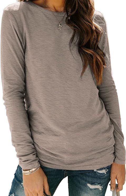 AUTOMET Womens Long Sleeve Round Neck Shirts Basic Tee | Amazon (US)